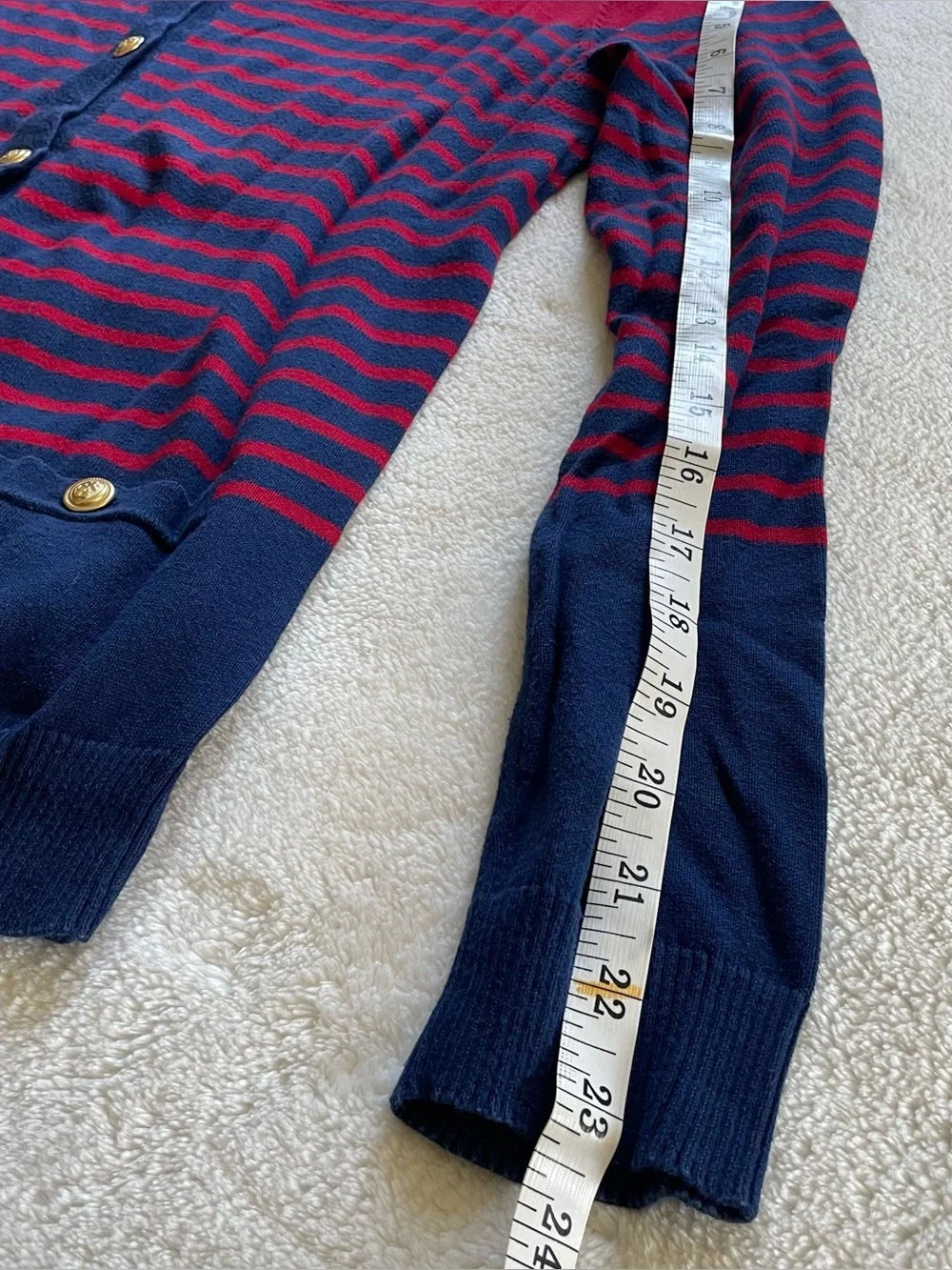 Lands End Red Navy Blue Nautical Cardigan size S 100% Cotton - Picture 10 of 13